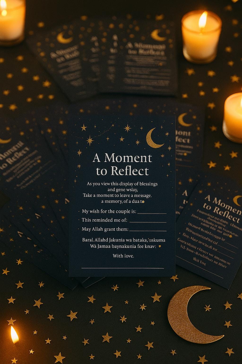 Navy Starry Islamic Wedding Reflection Cards: Celestial Dua Guest Blessings