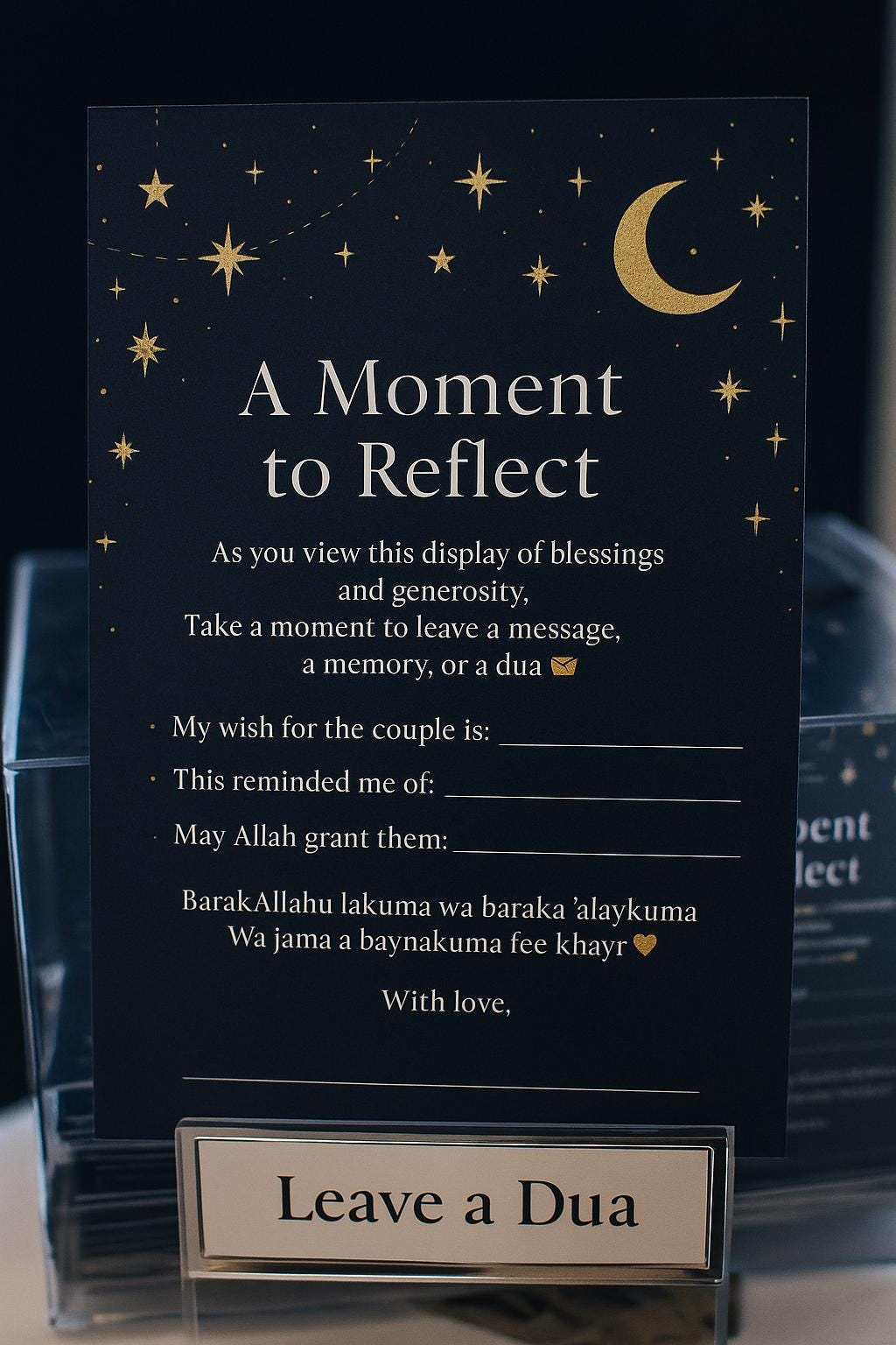 Navy Starry Islamic Wedding Reflection Cards: Celestial Dua Guest Blessings
