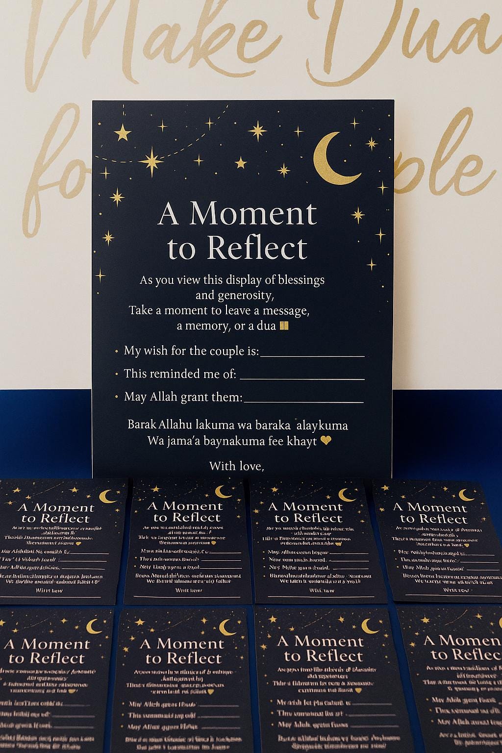 Navy Starry Islamic Wedding Reflection Cards: Celestial Dua Guest Blessings