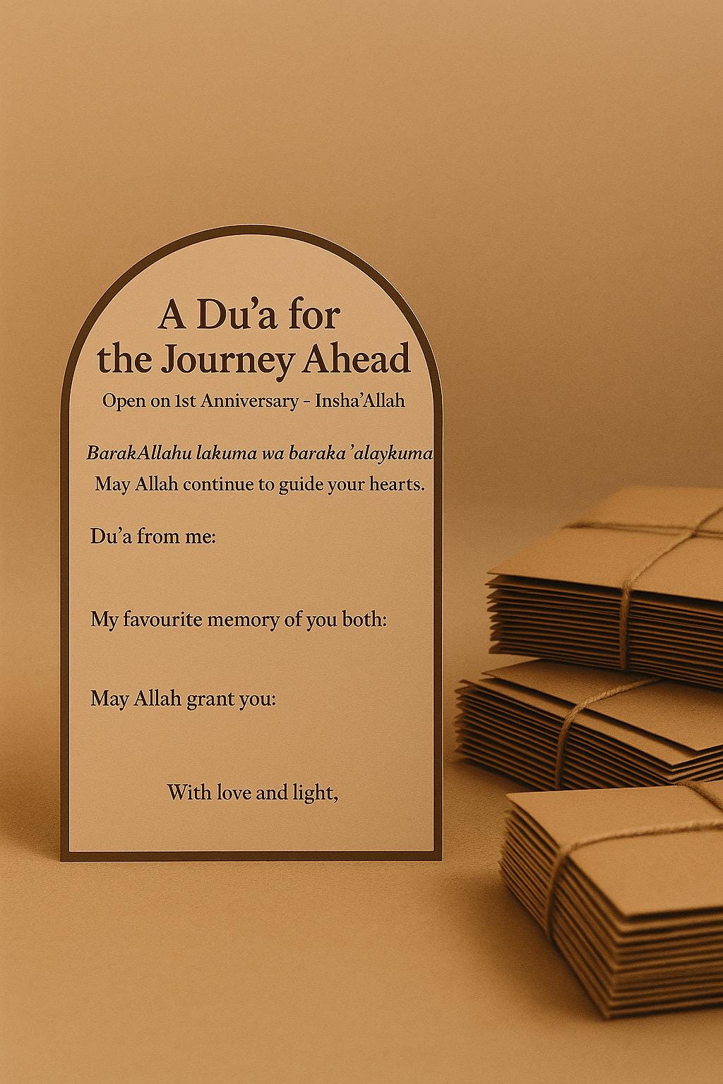 Islamic 1st Anniversary Time Capsule Card – Personalized Mocha Dua Keepsake for Nikah Guests