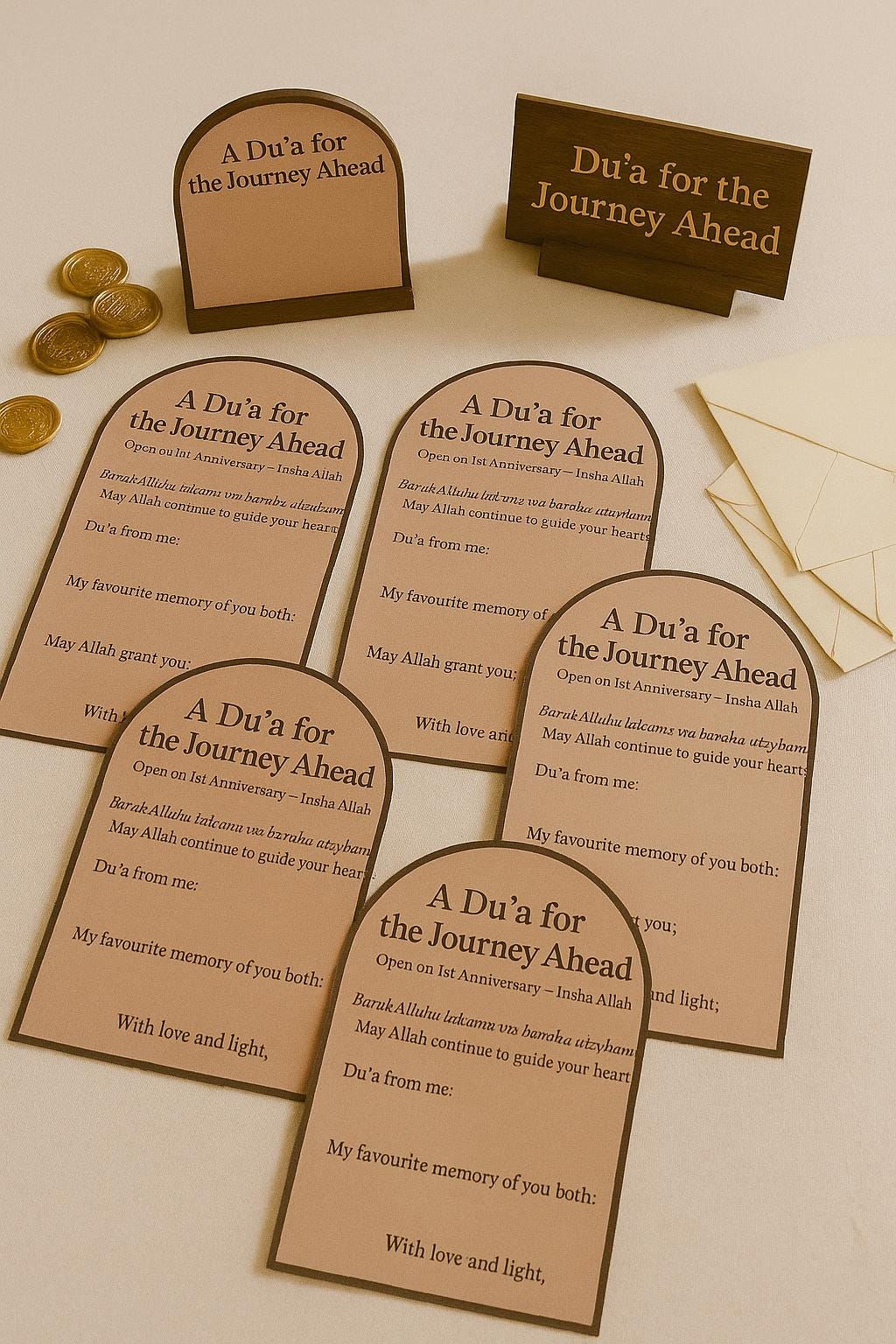 Islamic 1st Anniversary Time Capsule Card – Personalized Mocha Dua Keepsake for Nikah Guests
