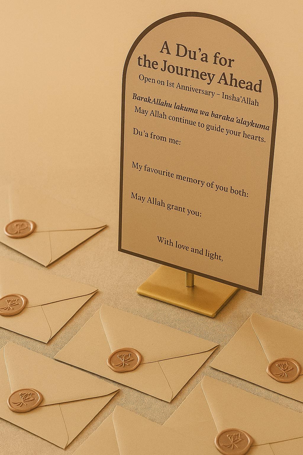 Islamic 1st Anniversary Time Capsule Card – Personalized Mocha Dua Keepsake for Nikah Guests