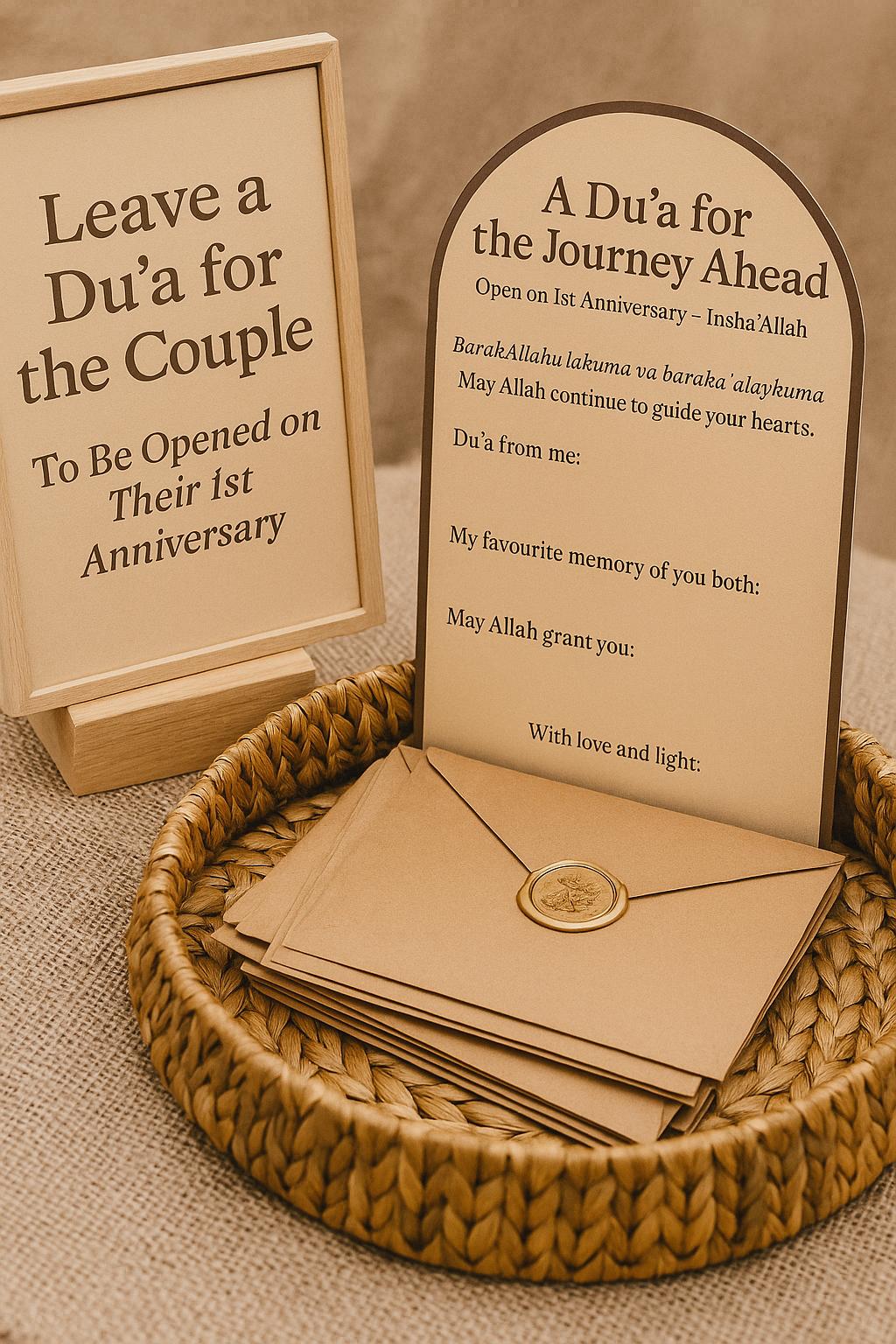 Islamic 1st Anniversary Time Capsule Card – Personalized Mocha Dua Keepsake for Nikah Guests