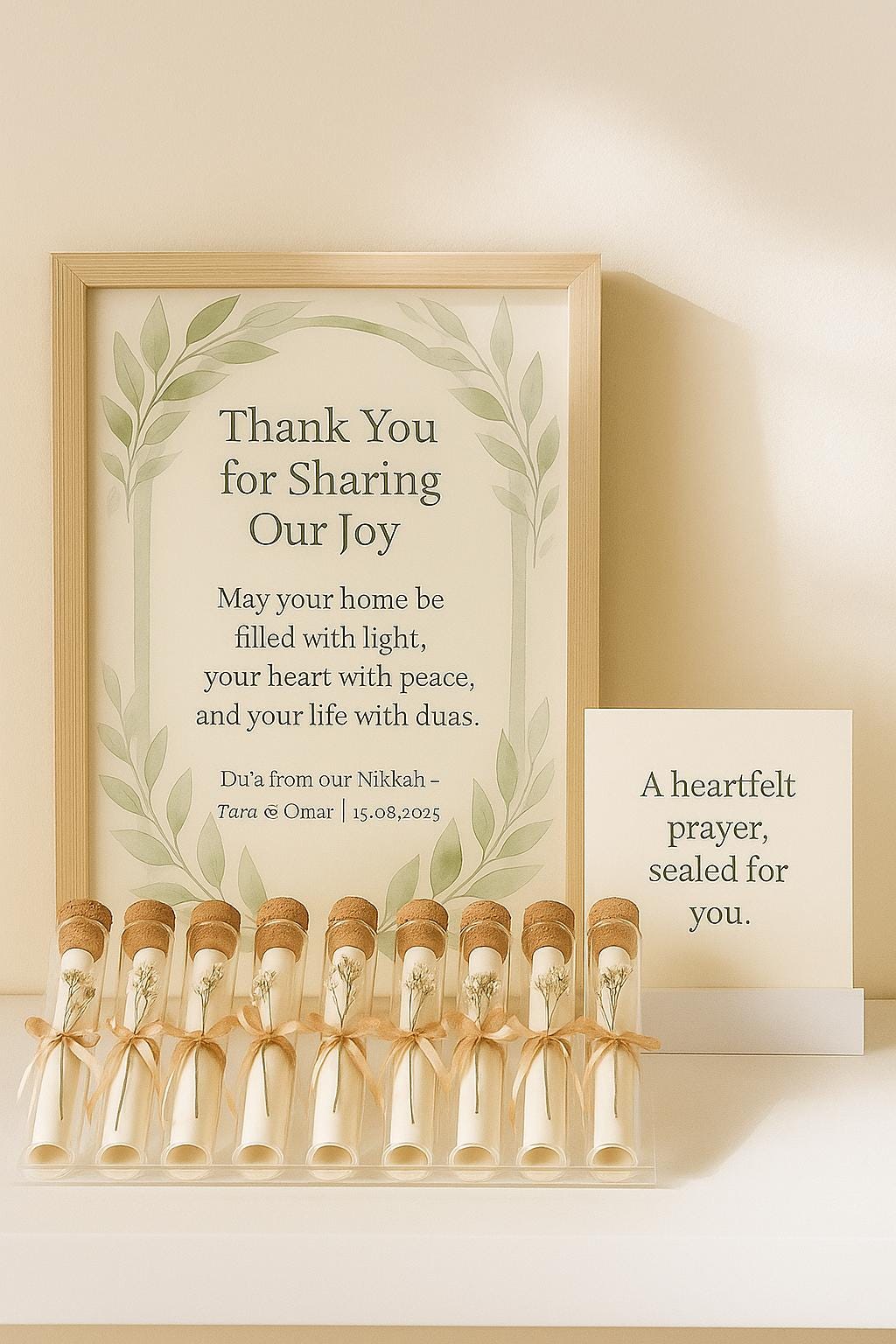 Islamic Wedding Favor: Du’ā Scroll, Wooden Cork & Ribbon - Nikah Gift
