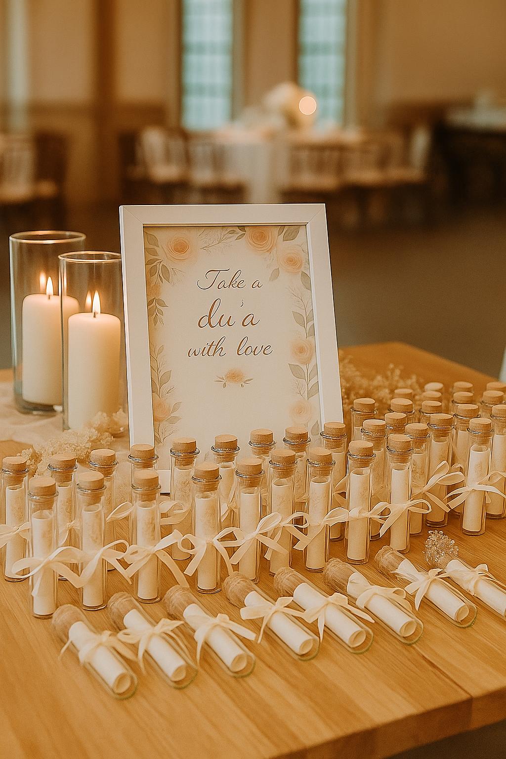 Islamic Wedding Favor: Du'a Scroll in Glass Tube with Ribbon