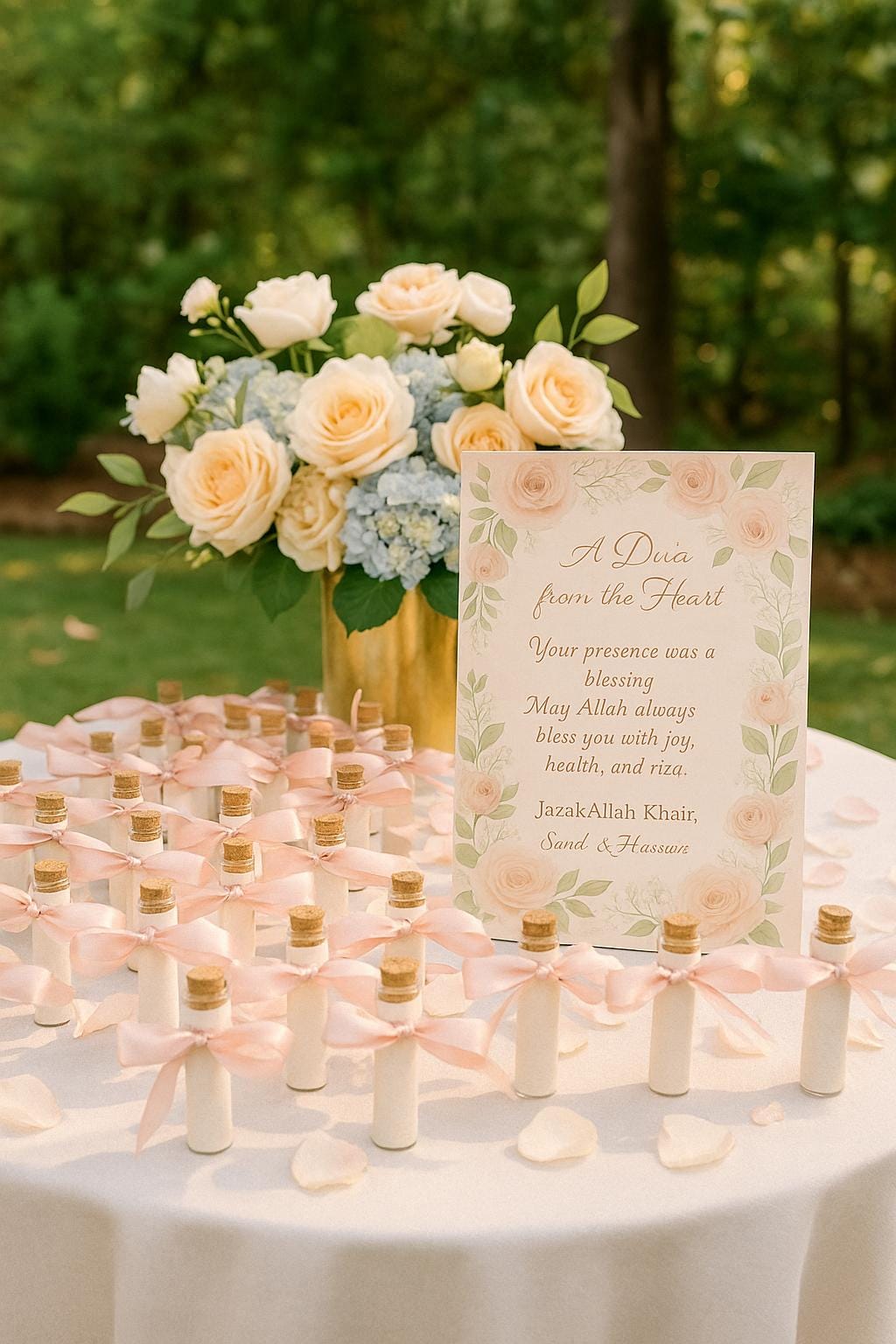 Islamic Wedding Favor: Du'a Scroll in Glass Tube with Ribbon