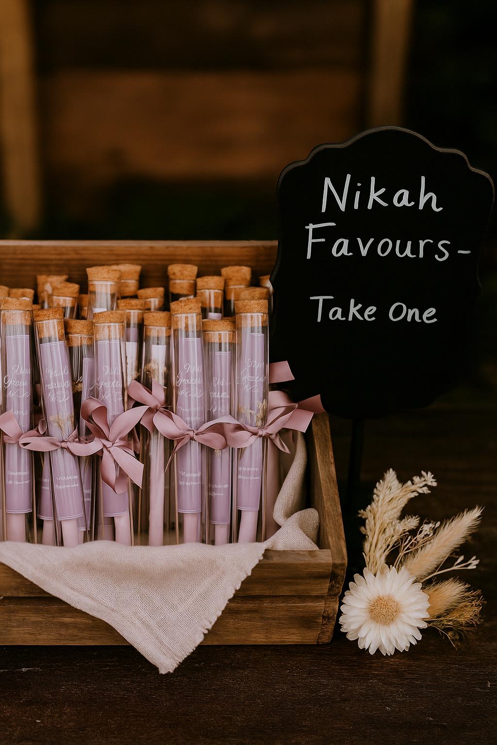 Lilac Islamic Wedding Favor: Du'a Scroll in Glass Tube