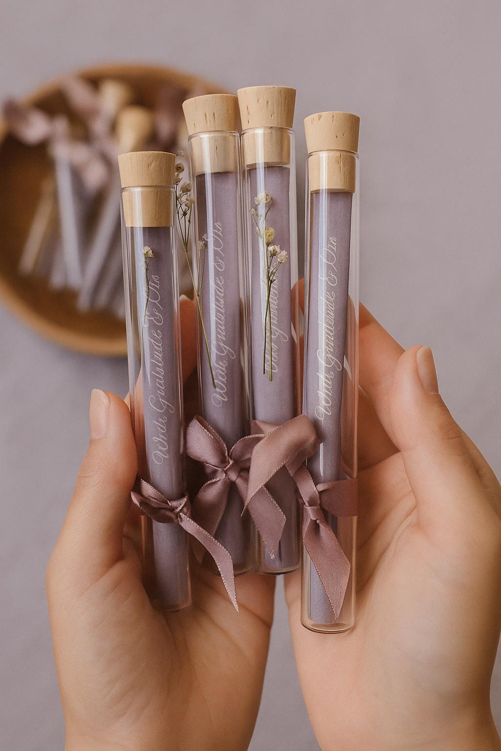 Lilac Islamic Wedding Favor: Du'a Scroll in Glass Tube