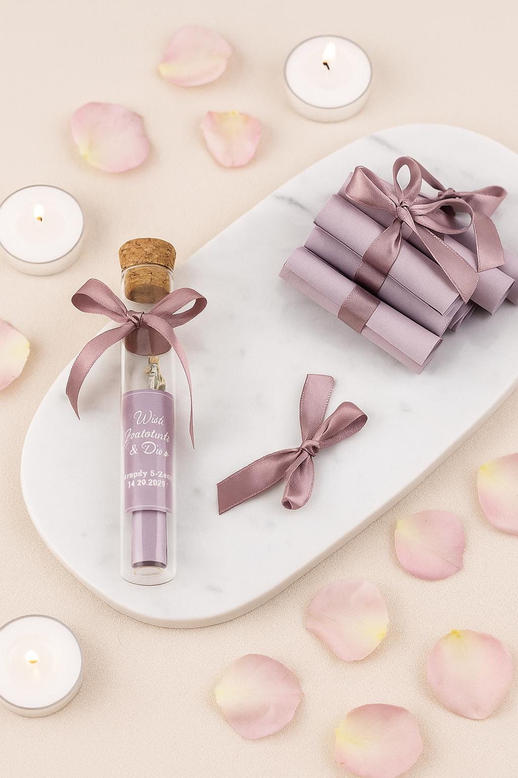 Lilac Islamic Wedding Favor: Du'a Scroll in Glass Tube