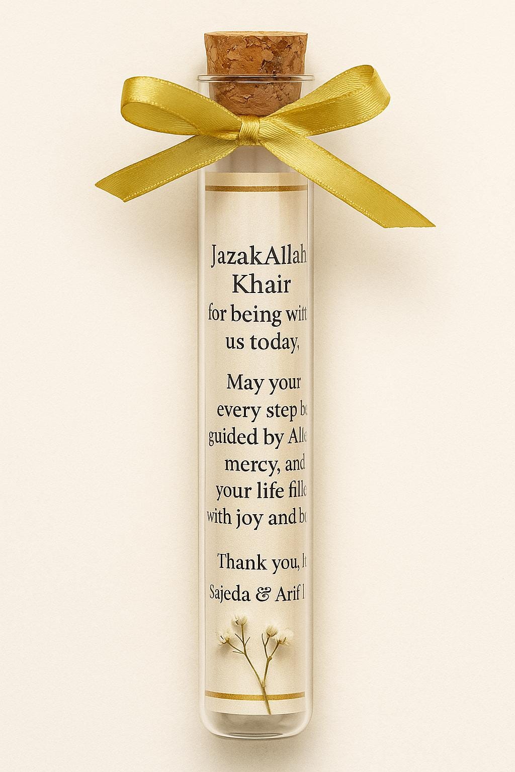 Gold Islamic Wedding Favor: Dua Scroll Keepsake with Ribbon