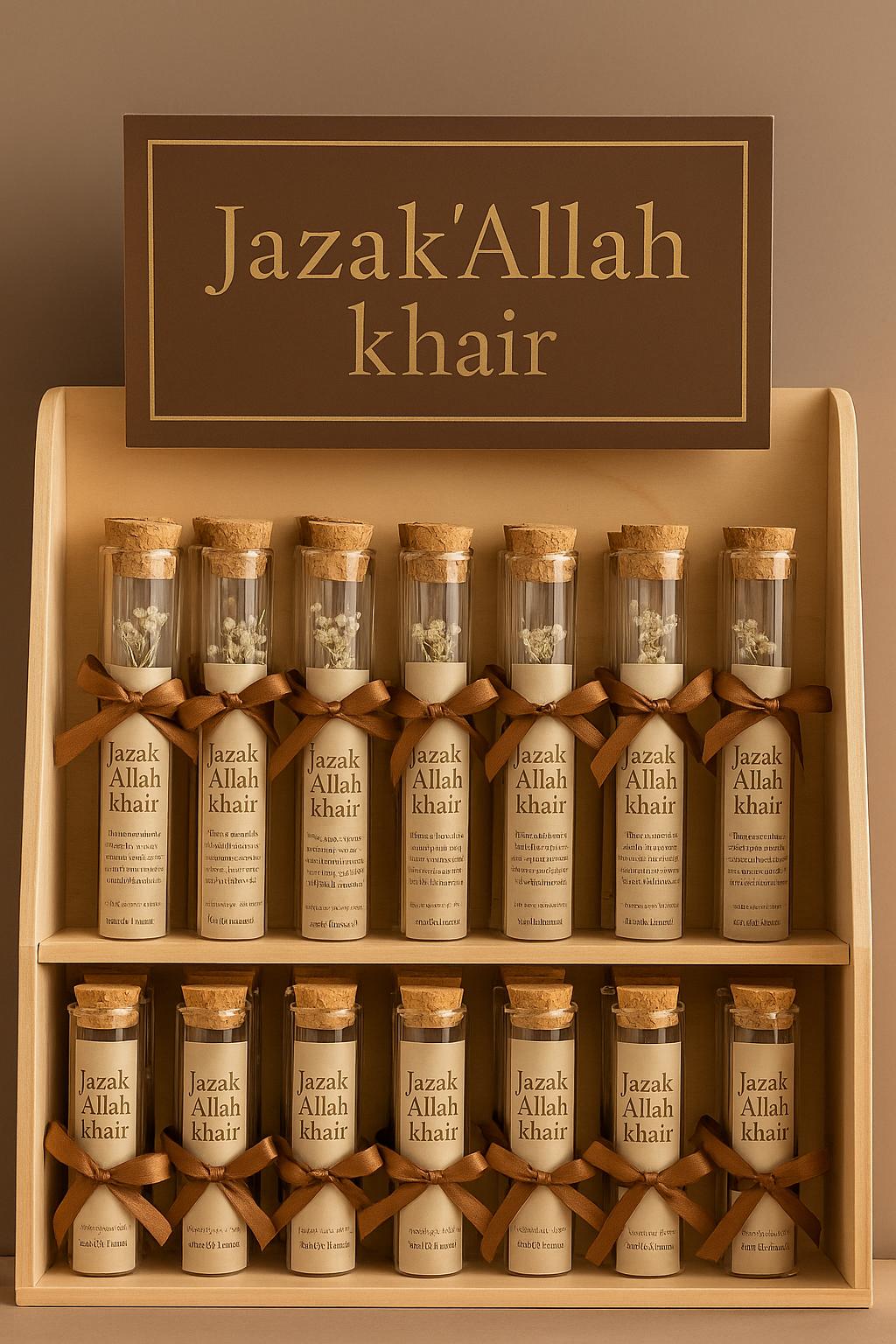 Islamic Wedding Favor: Dua Scroll in Glass Tube with Brown Ribbon