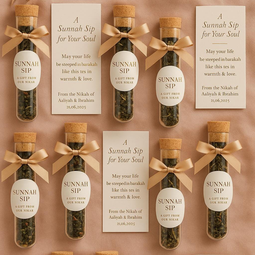Sunnah Sip Islamic Wedding Favors (Set of 50): Halal Tea, Luxe Du’a Keepsake