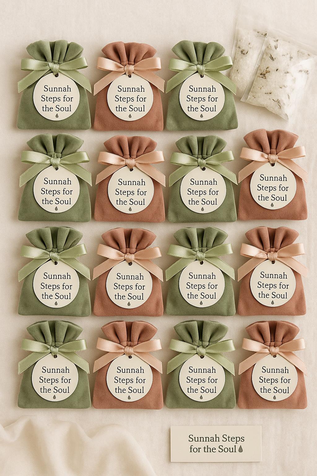 Islamic Wedding Favor: Velvet Pouch, Eucalyptus Foot Soak & Custom Tag