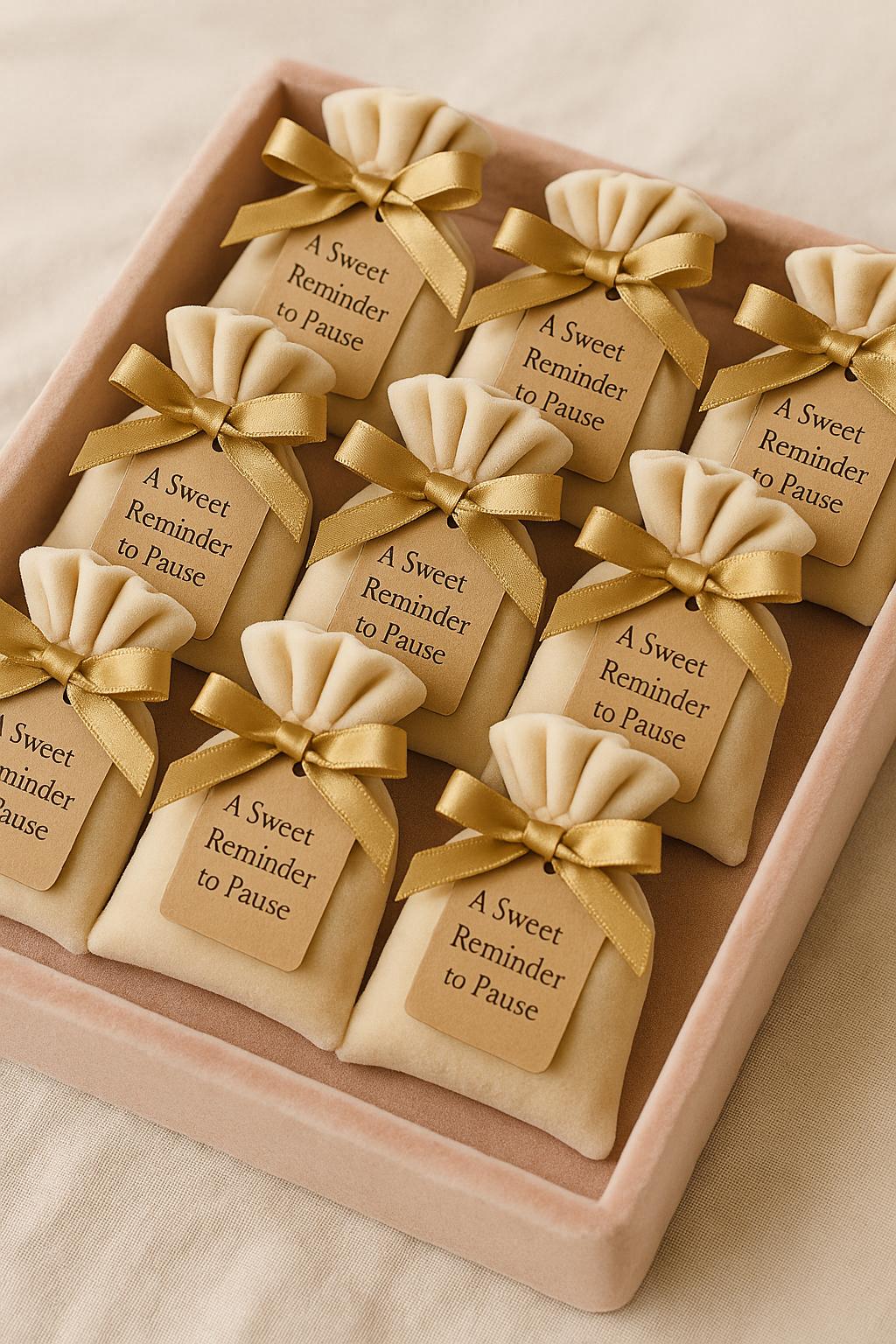 Islamic Wedding Favor: Velvet Pouch, Eucalyptus Foot Soak & Custom Tag