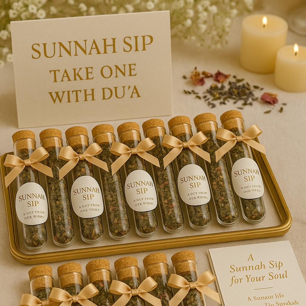 Sunnah Sip Islamic Wedding Favors (Set of 50): Halal Tea, Luxe Du’a Keepsake