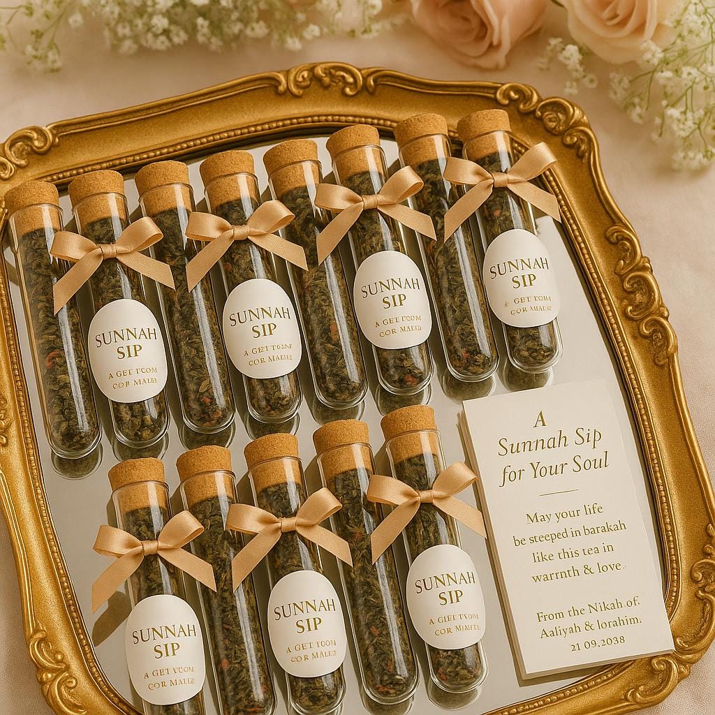Sunnah Sip Islamic Wedding Favors (Set of 50): Halal Tea, Luxe Du’a Keepsake