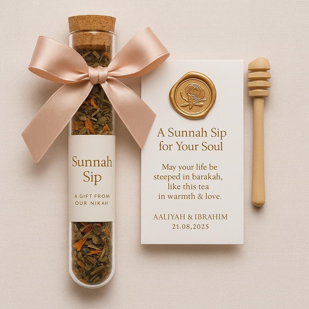 Sunnah Sip Islamic Wedding Favors (Set of 50): Halal Tea, Luxe Du’a Keepsake