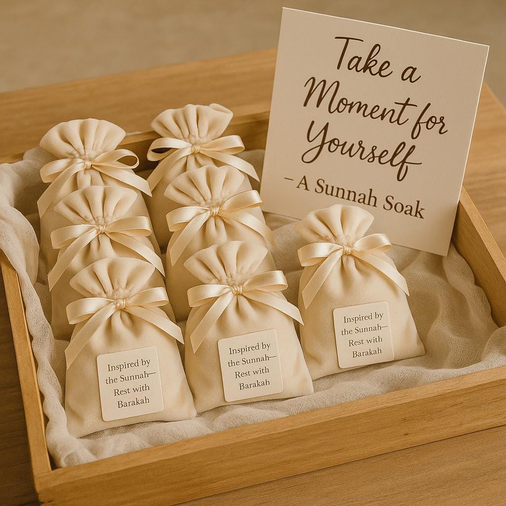 Islamic Wedding Favor: Velvet Pouch, Eucalyptus Foot Soak & Custom Tag