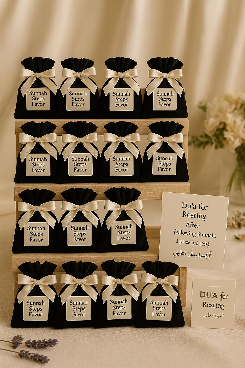 Islamic Wedding Favor: Velvet Pouch, Eucalyptus Foot Soak & Custom Tag