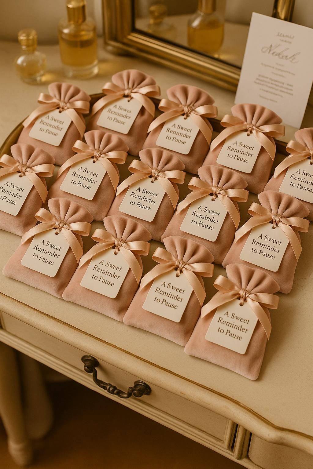 Islamic Wedding Favor: Velvet Pouch, Eucalyptus Foot Soak & Custom Tag