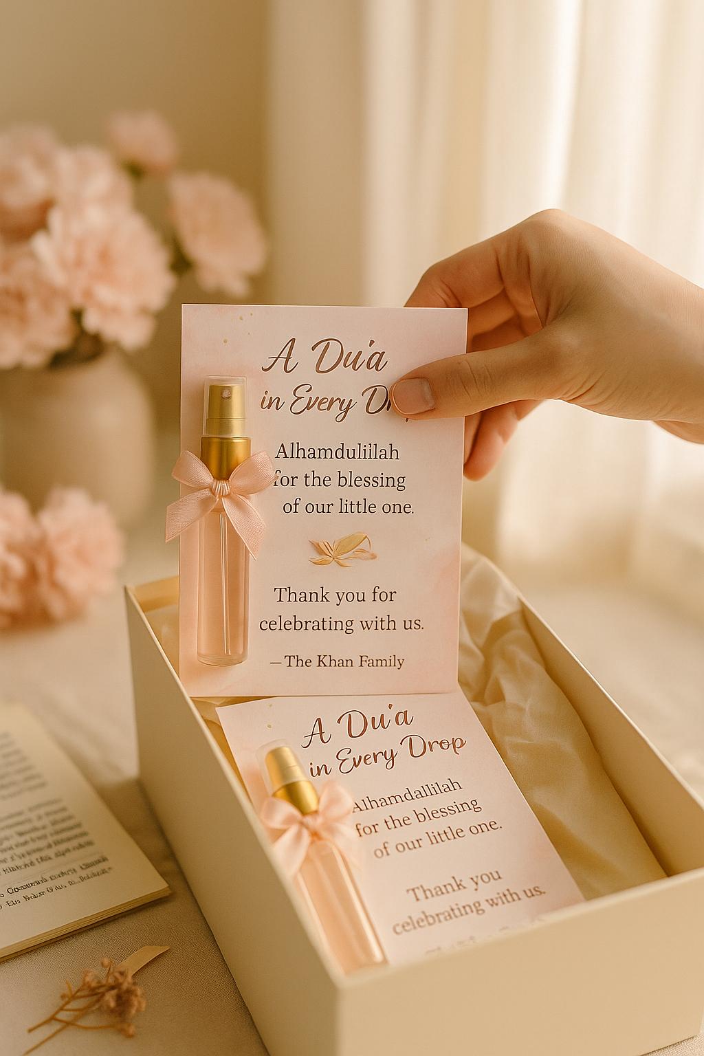 Islamic Baby Shower Favor Card: Perfume Bottle Keepsake