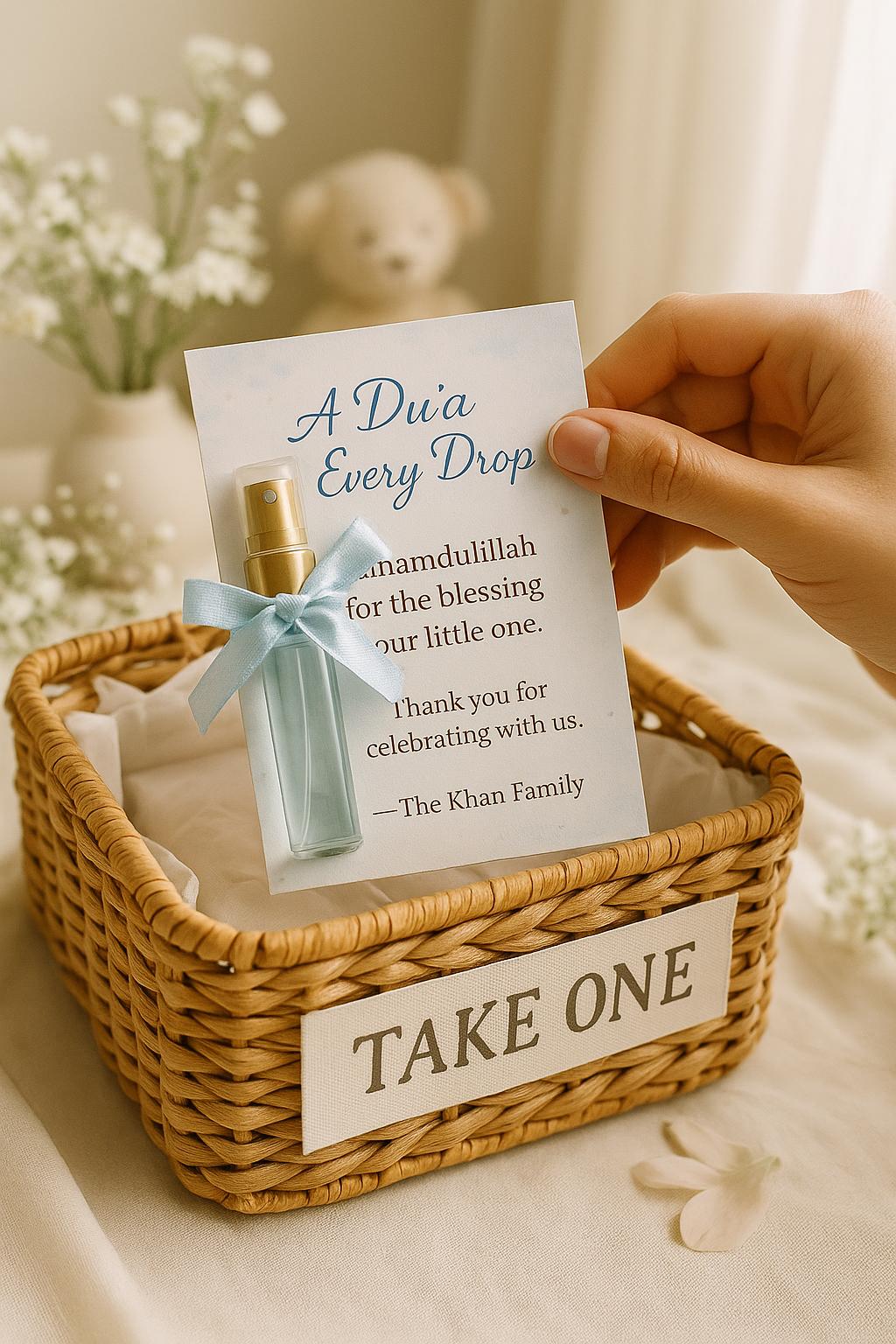 Islamic Baby Shower Favor Card: Perfume Bottle Keepsake