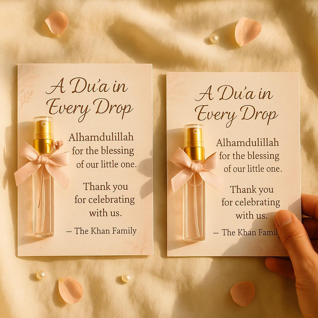 Islamic Baby Shower Favor Card: Perfume Bottle Keepsake