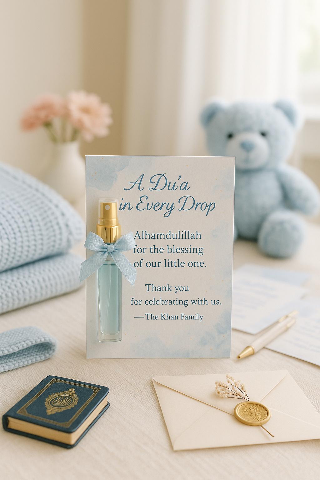 Islamic Baby Shower Favor Card: Perfume Bottle Keepsake