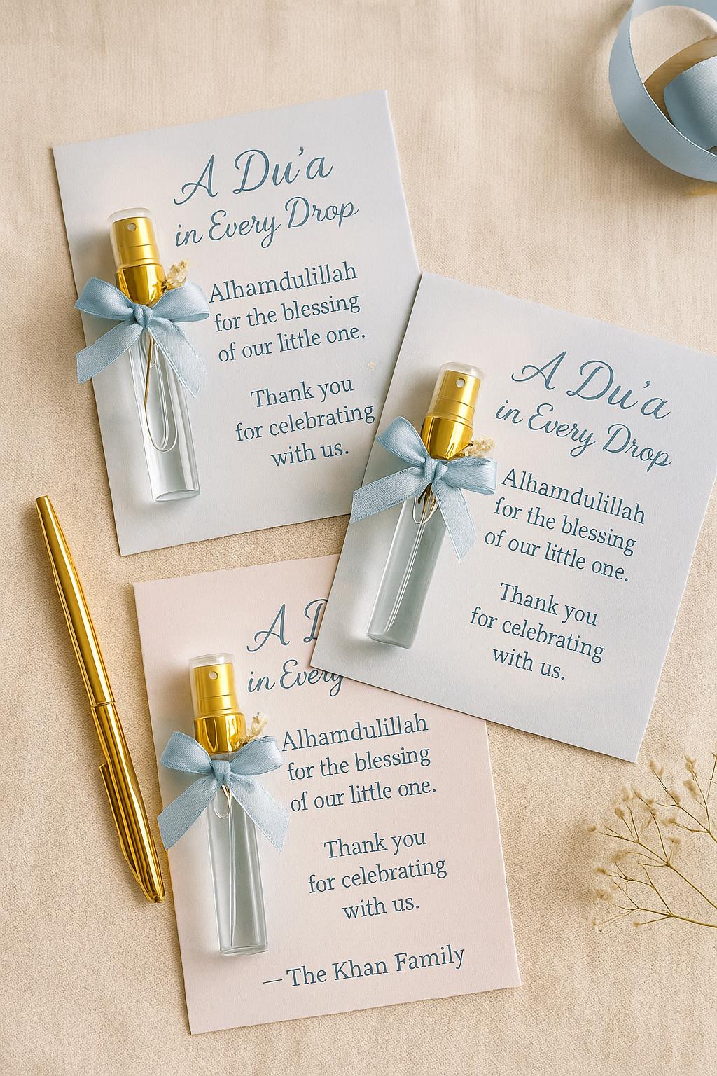 Islamic Baby Shower Favor Card: Perfume Bottle Keepsake