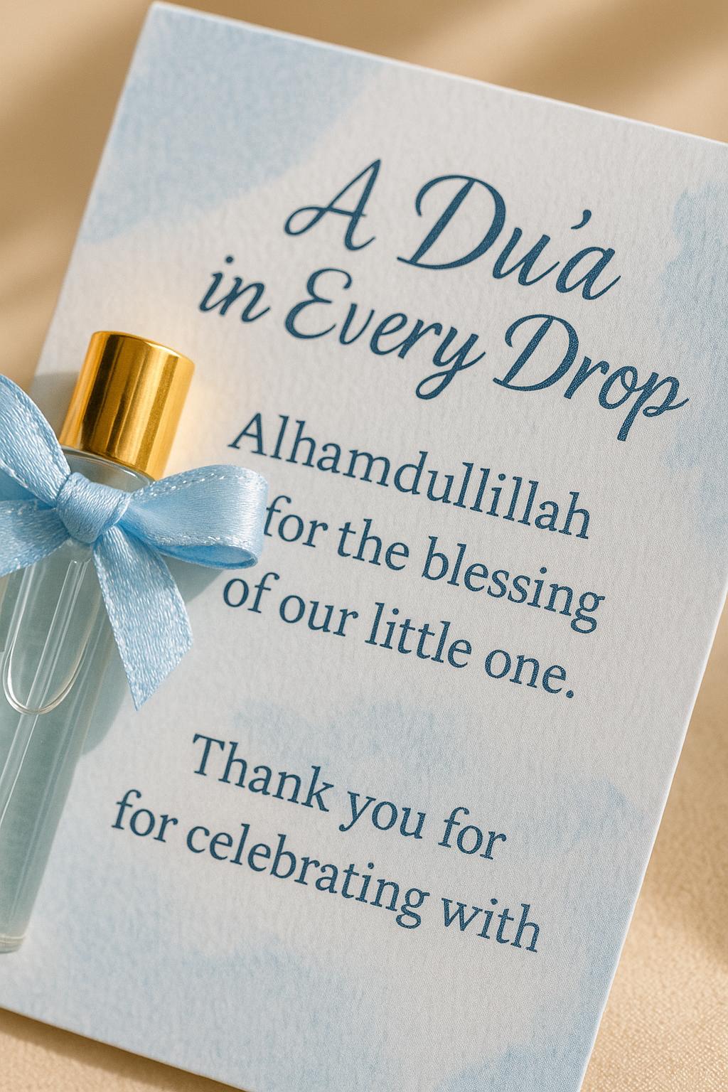 Islamic Baby Shower Favor Card: Perfume Bottle Keepsake