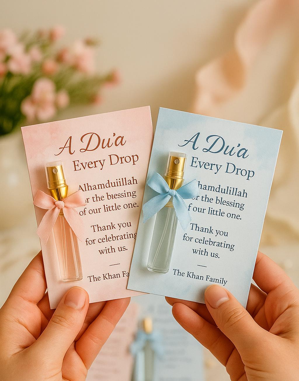 Islamic Baby Shower Favor Card: Perfume Bottle Keepsake