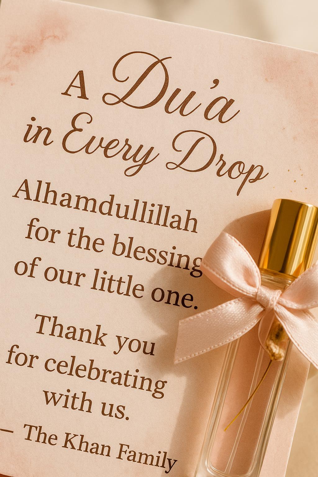 Islamic Baby Shower Favor Card: Perfume Bottle Keepsake