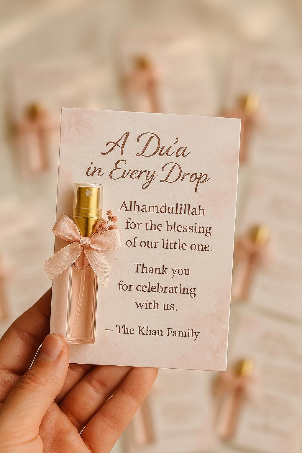 Islamic Baby Shower Favor Card: Perfume Bottle Keepsake