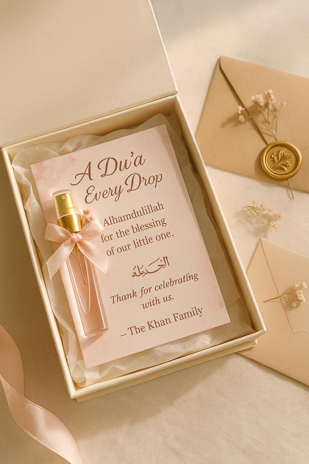 Islamic Baby Shower Favor Card: Perfume Bottle Keepsake