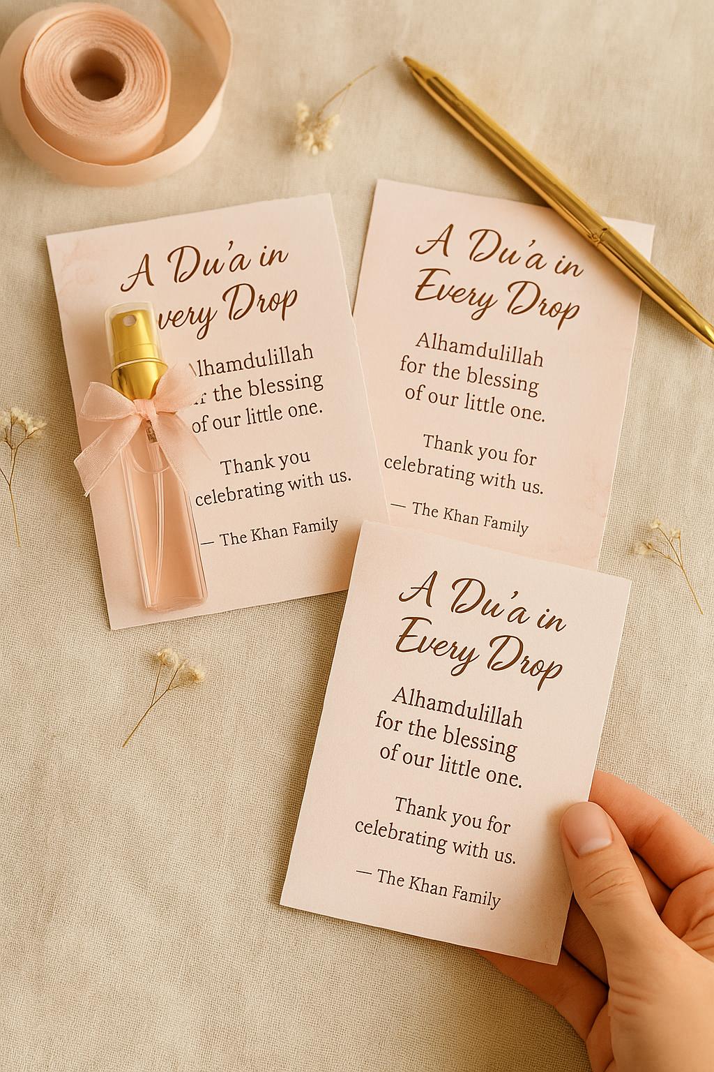 Islamic Baby Shower Favor Card: Perfume Bottle Keepsake