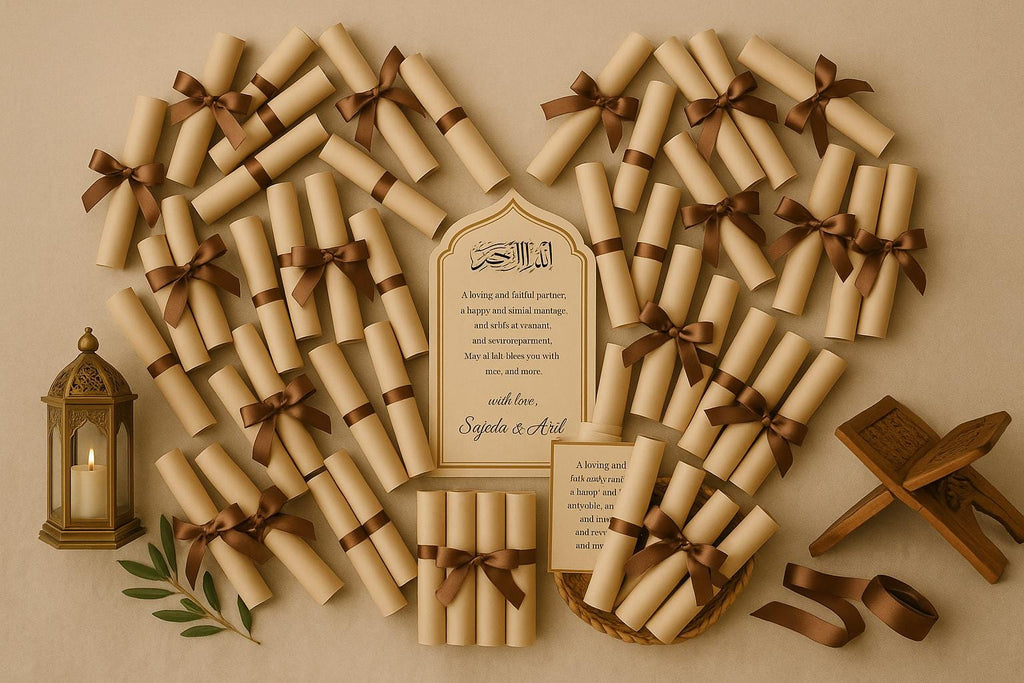 Islamic Wedding Favor Scroll: Bismillah Dua, Kraft Gold Arch (Printable Option Available)