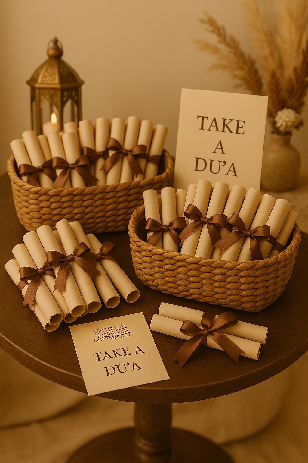 Islamic Wedding Favor Scroll: Bismillah Dua, Kraft Gold Arch (Printable Option Available)