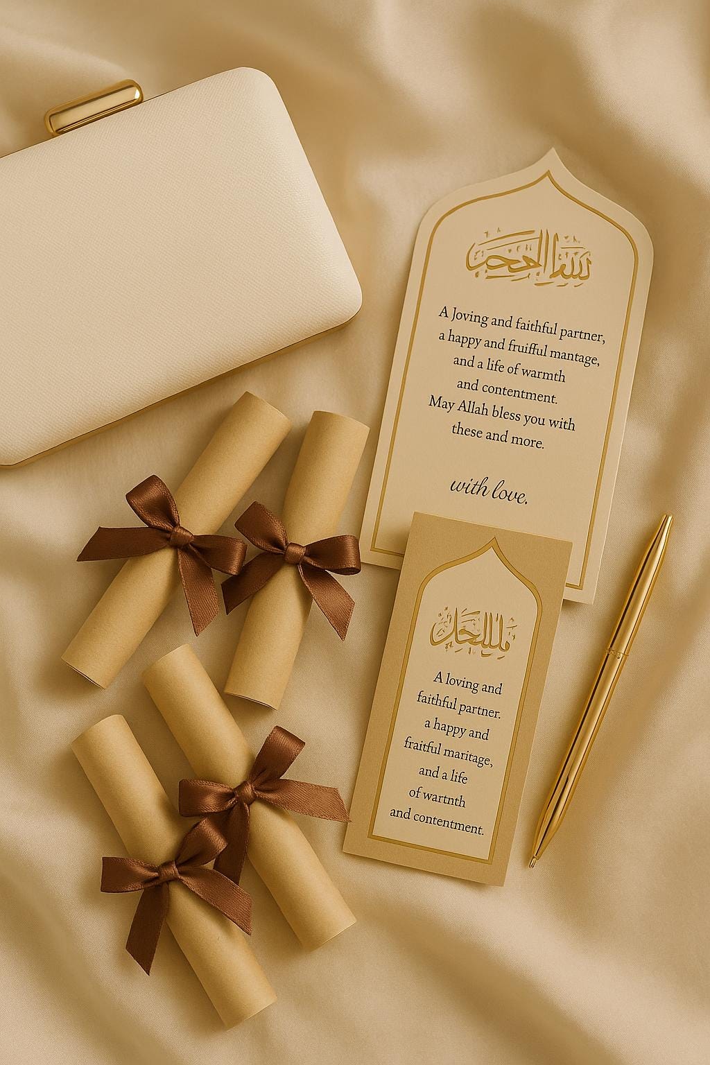 Islamic Wedding Favor Scroll: Bismillah Dua, Kraft Gold Arch (Printable Option Available)