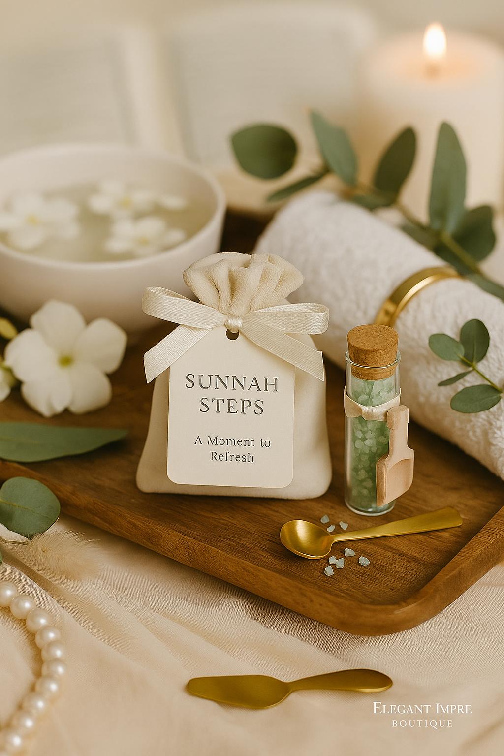Islamic Wedding Favor: Velvet Pouch, Eucalyptus Foot Soak & Custom Tag