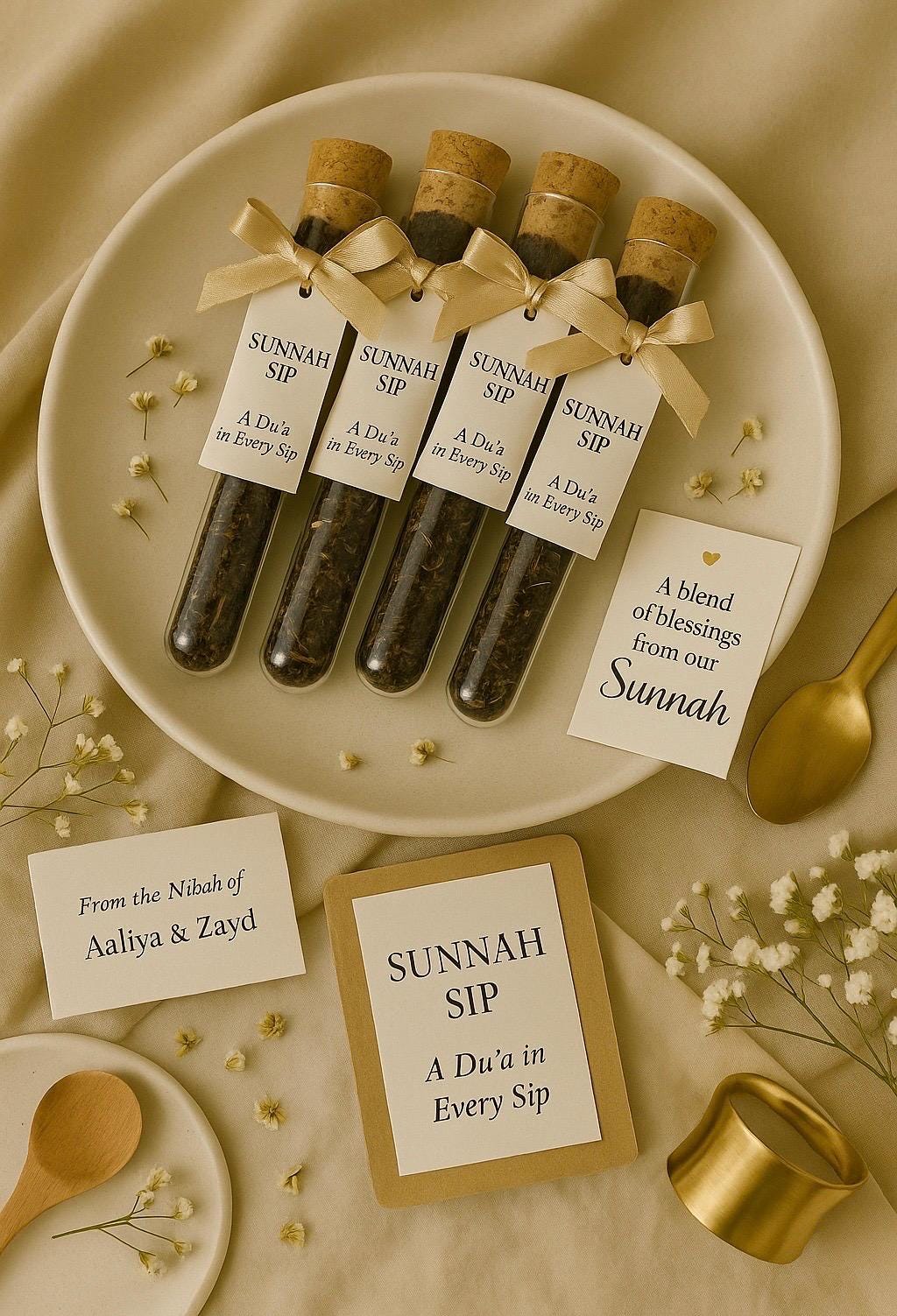Sunnah Sip Islamic Wedding Favors (Set of 50): Halal Tea, Luxe Du’a Keepsake