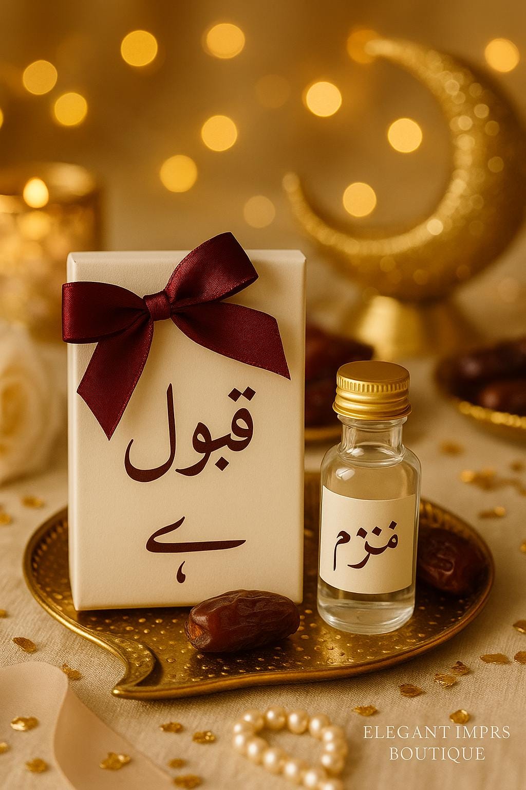 Zamzam Water Wedding Favor – Islamic “Qabool Hai” Gift Box