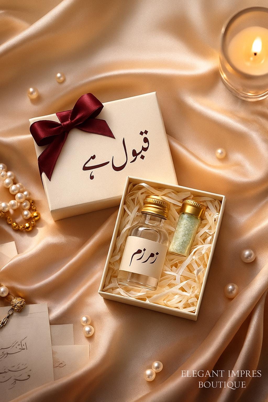 Zamzam Water Wedding Favor – Islamic “Qabool Hai” Gift Box