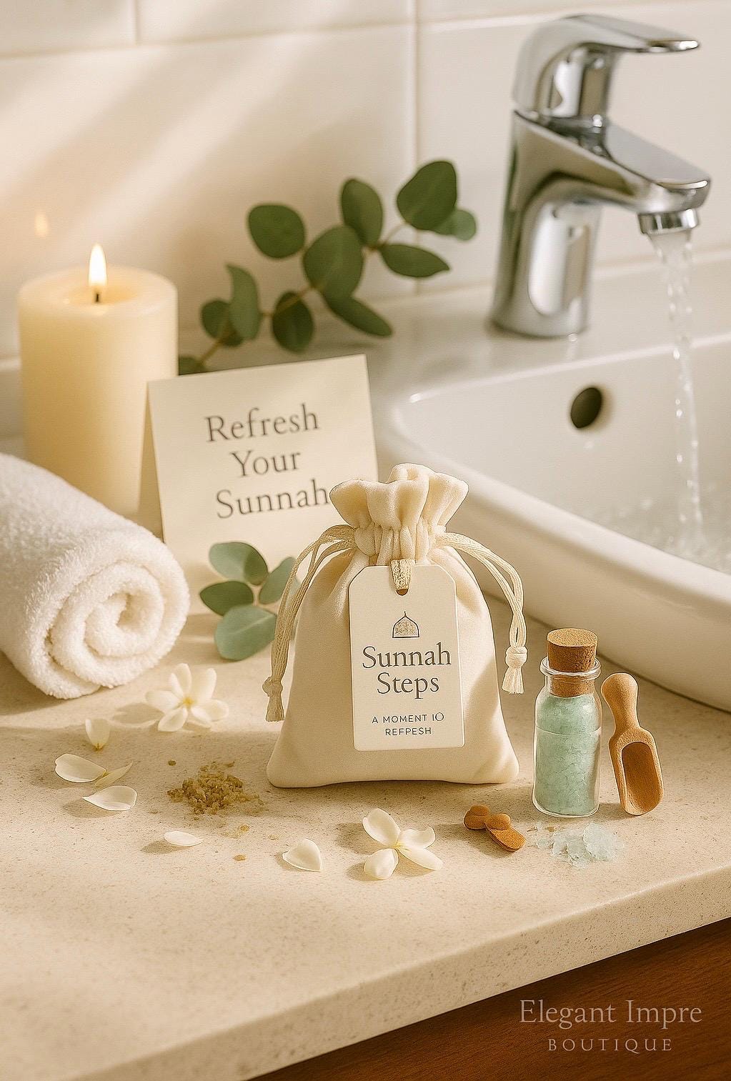 Islamic Wedding Favor: Velvet Pouch, Eucalyptus Foot Soak & Custom Tag