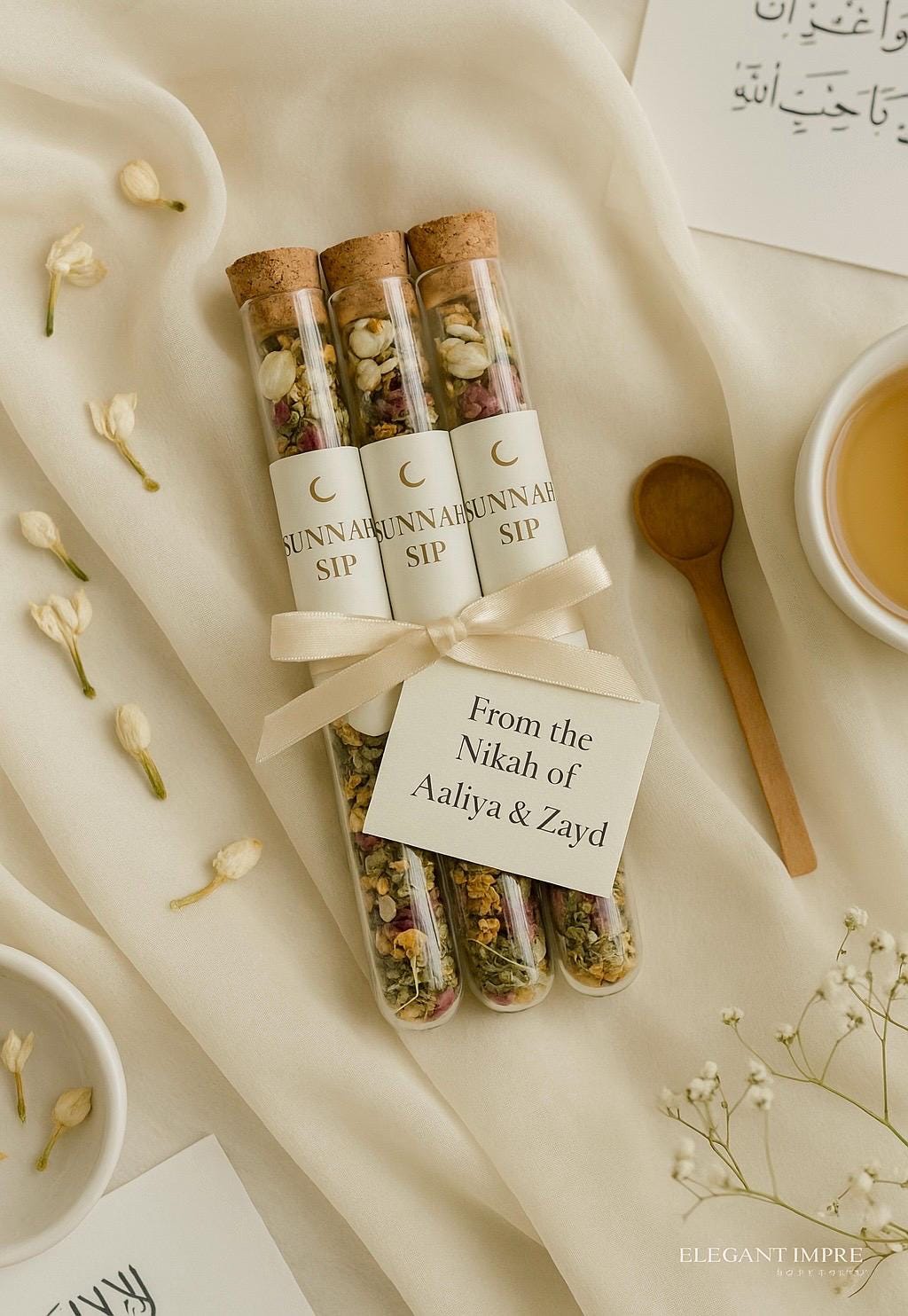 Sunnah Sip Islamic Wedding Favors (Set of 50): Halal Tea, Luxe Du’a Keepsake