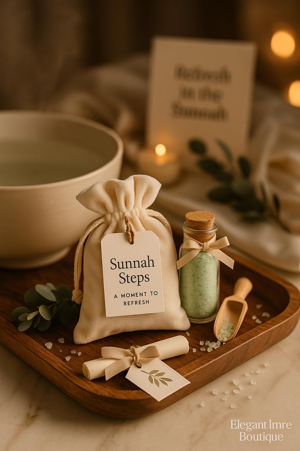 Islamic Wedding Favor: Velvet Pouch, Eucalyptus Foot Soak & Custom Tag