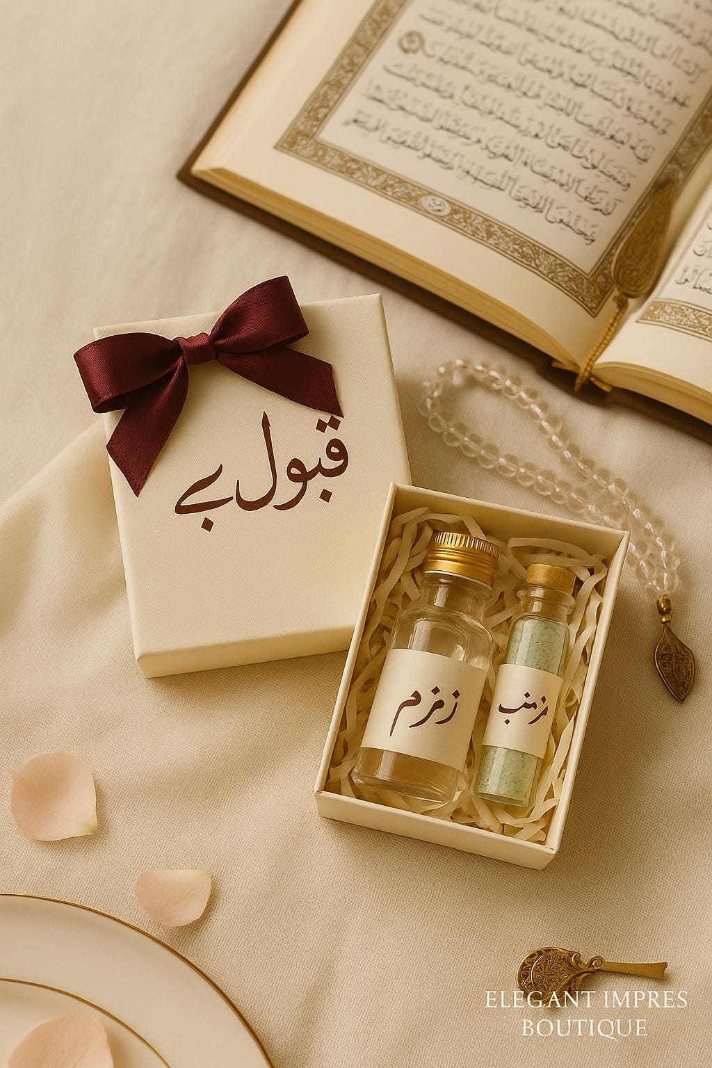 Zamzam Water Wedding Favor – Islamic “Qabool Hai” Gift Box