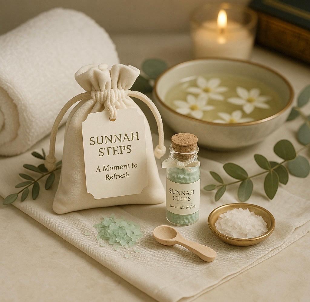 Islamic Wedding Favor: Velvet Pouch, Eucalyptus Foot Soak & Custom Tag