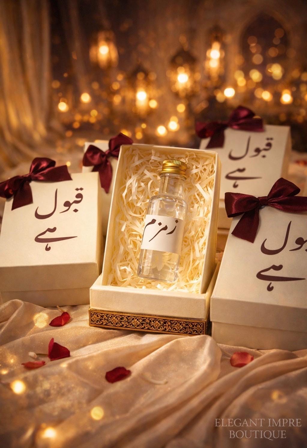 Zamzam Water Wedding Favor – Islamic “Qabool Hai” Gift Box