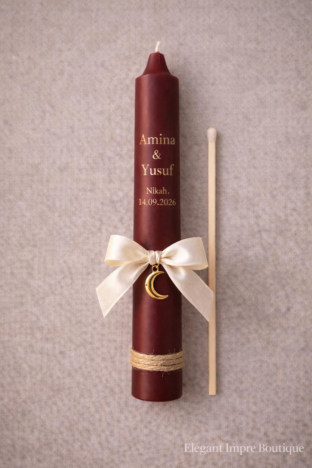 Personalized Maroon Nikah Candle Favors | Islamic Wedding Keepsake