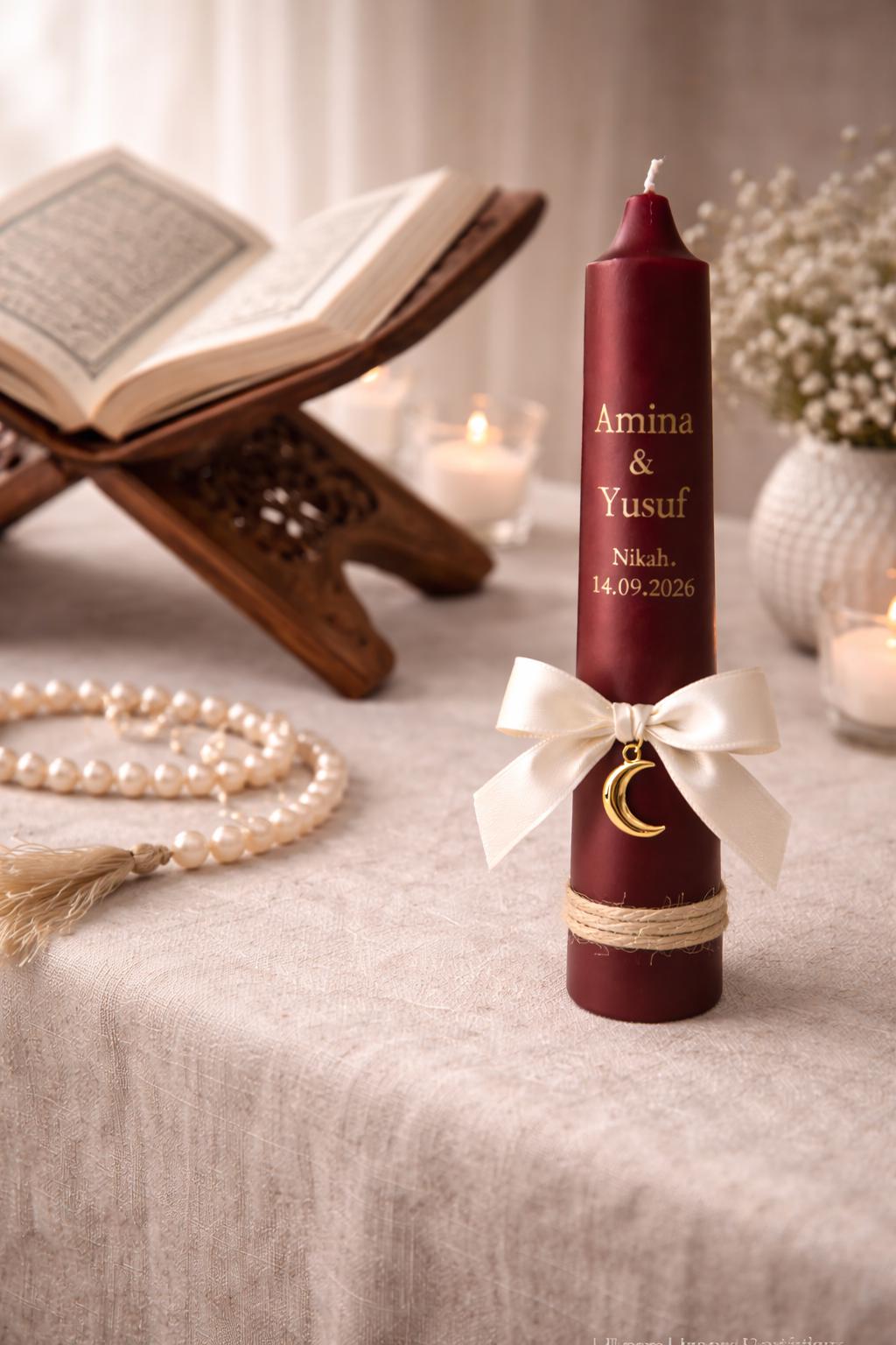 Personalized Maroon Nikah Candle Favors | Islamic Wedding Keepsake